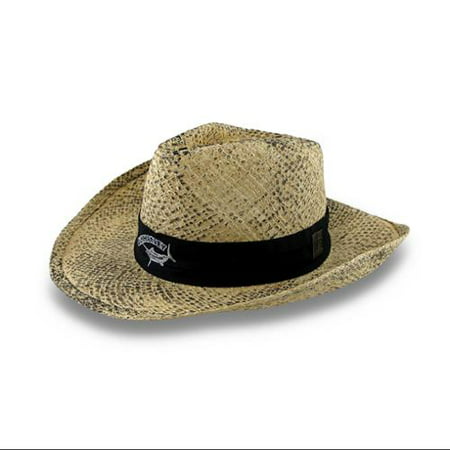 Guy Harvey 50s Style Straw Fedora Hat w/Khaki Marlin Band 